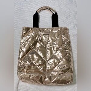 Victoria Secret Large Rose Gold Metallic Puffer Tote Bag